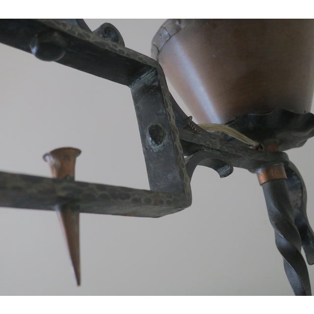 Metal Brutalist Wrought Iron and Copper Chandelier, 1960s For Sale - Image 7 of 16