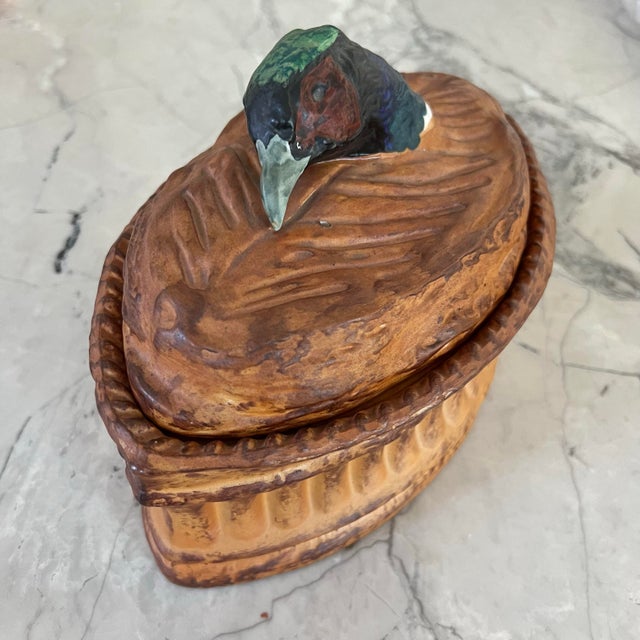 French Country Antique Pillivuyt Tureen Pie Dish With Pheasant Lid "Trompe L'oeil" For Sale - Image 3 of 12