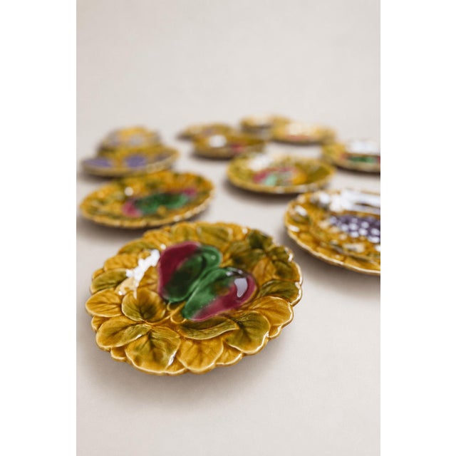Antique French Majolica Fruit Plates from Sarreguemines, 1890s, Set of 12 For Sale - Image 4 of 9