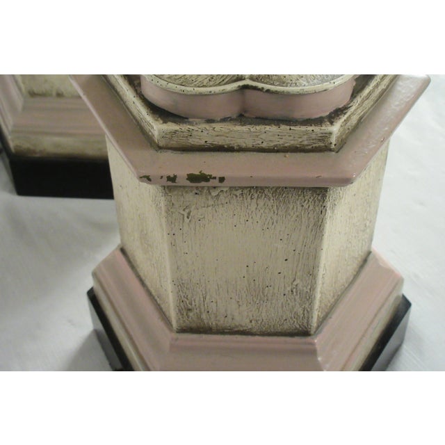 1950s Large Pink Plaster Finial Lamps - a Pair For Sale - Image 10 of 13