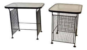 Woodard Glass Top Wrought Iron Side Tables - A Pair