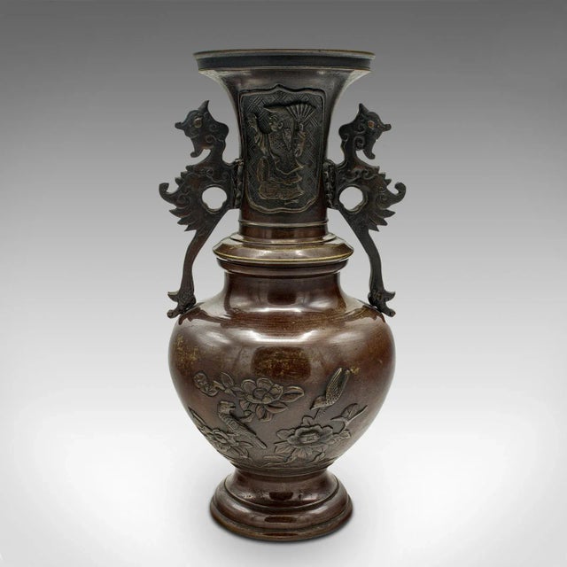 Victorian 1850s Victorian Pair of Antique Decorative Urns, Japanese, Bronze, Vase, Edo Period For Sale - Image 3 of 12
