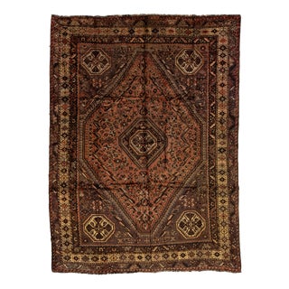 Room Size Vintage Handmade Wool Rug Allover Designed in Terracotta For Sale