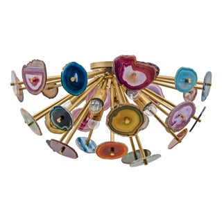 Sputnik Italian Ceiling Lamp with Agate Stone Sections and Brass, 2000 For Sale