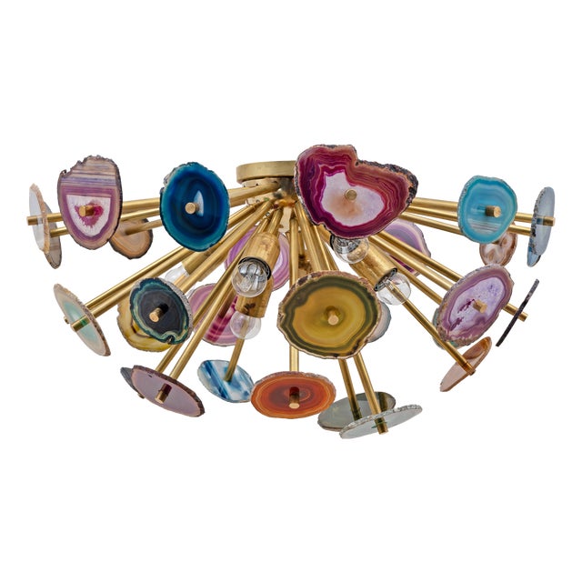 Sputnik Italian Ceiling Lamp with Agate Stone Sections and Brass, 2000 For Sale