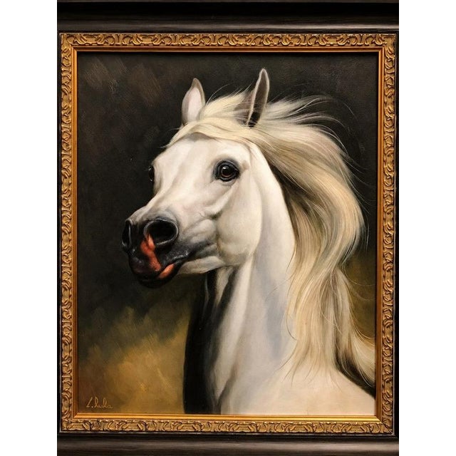 The painting has a distinctly decorative quality, with the horse providing the principal focal point against a more...