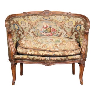 Rare Size French Louis XV Needlepoint Upholstered Walnut Settee Canape For Sale