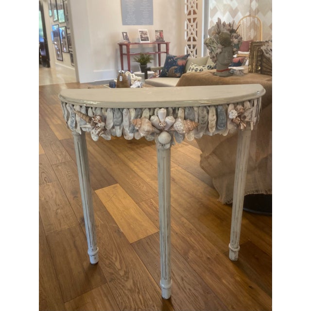 Tan Shell Encrusted Demi Lune Table in Farrow & Ball Paint For Sale - Image 8 of 12