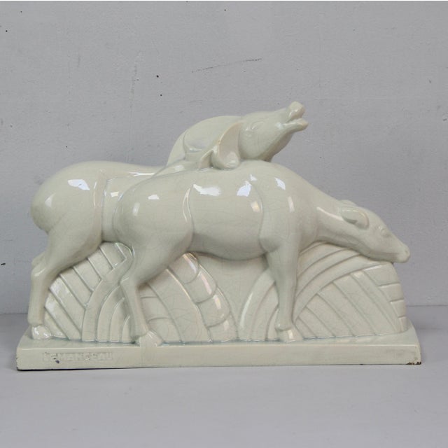 Ceramic Art Deco Deer Figurine by Lemanceau for Saint Clement, 1920s-1940s For Sale - Image 7 of 7