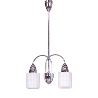 Mid-Century Chandelier in Chrome, Steel and Opaline Glass, Czech, 1960s For Sale