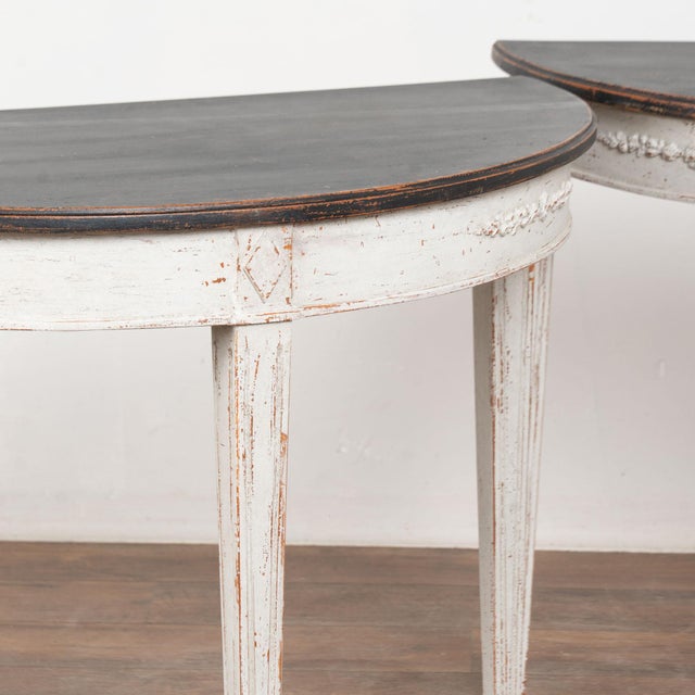 19th Century Swedish Gustavian Pair of Demi Lune Side Tables Consoles For Sale - Image 10 of 11