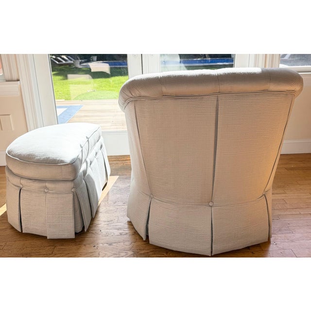 Custom Swivel Tufted Armchair and Ottoman For Sale - Image 14 of 18