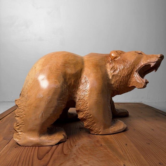 Mid-Century Modern Hand-Carved Ainu Wooden Bear from Hokkaido, 1970s For Sale - Image 3 of 14
