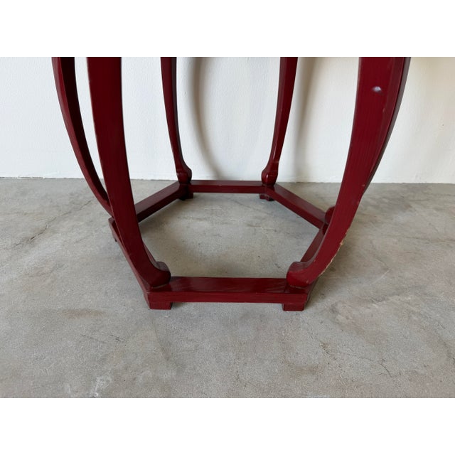 1980s Baker Furniture Chinoiserie Style Red Lacquer Hexagonal Side Table For Sale - Image 5 of 12