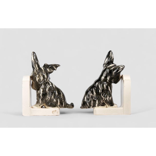 Pair of Early 20th Century French Art Déco Painted Ceramic Bookends Shaped Scotch Terrier Dogs For Sale - Image 4 of 8