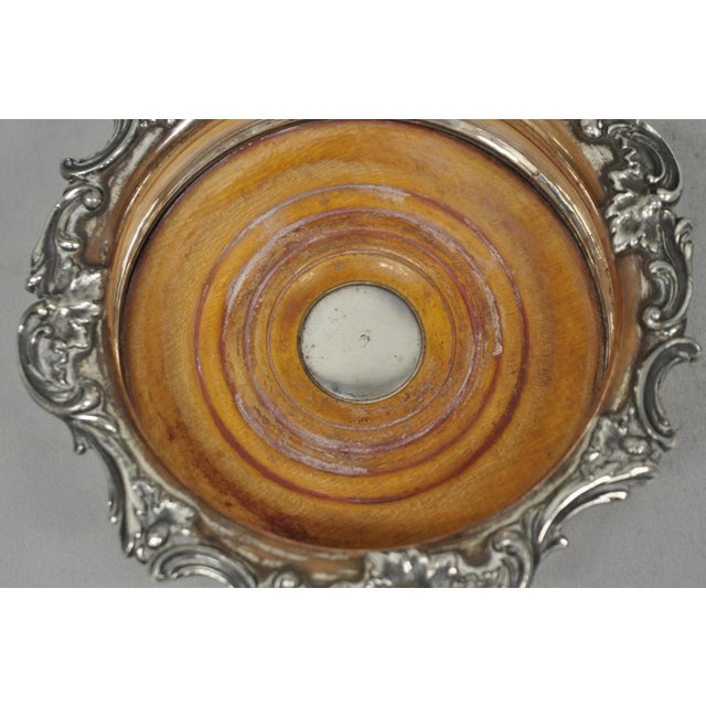 Vintage English Victorian Silver Plated Floral Repousse Bar Wine Bottle Coaster For Sale - Image 4 of 15