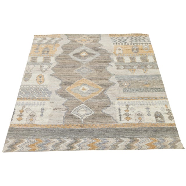 Modern Tribal Echoes: Hand-Knotted Moroccan Style Wool Rug For Sale In New York - Image 6 of 10