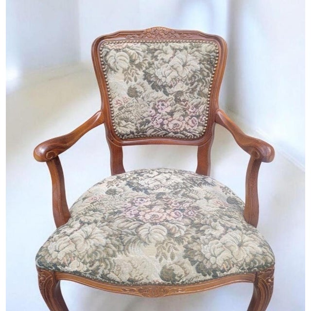 Wood Louis XV French Provincial Carved Walnut Armchairs with Floral Upholstery, 1870s, Set of 2 For Sale - Image 7 of 9