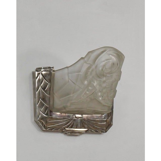 Silver French Art Deco Wall Sconces by Degue 1930 France - A Pair For Sale - Image 8 of 13