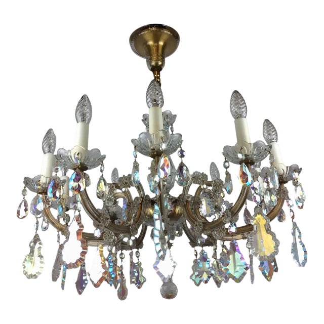 Mid 20th Century French Marie Theresa Chandelier With Colored Rock Crystals 10 Arms For Sale
