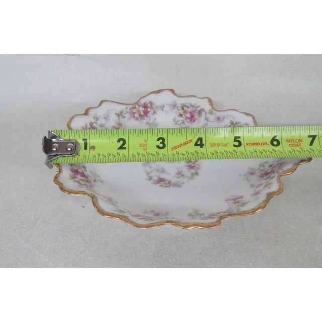 Limoges France Porcelain Purple Flowers Gold Trim Leaf Shaped Trinket Dish For Sale - Image 9 of 13