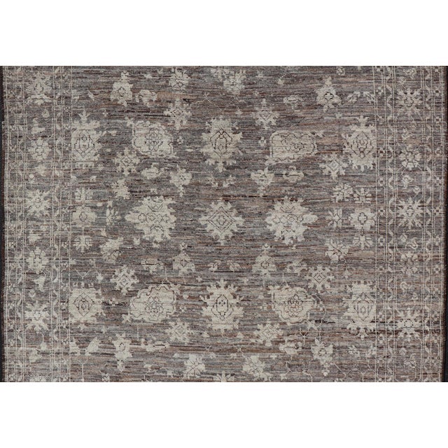 Modern Oushak Designed Rug by Keivan Woven Arts in Wool With Floral Design For Sale - Image 4 of 12
