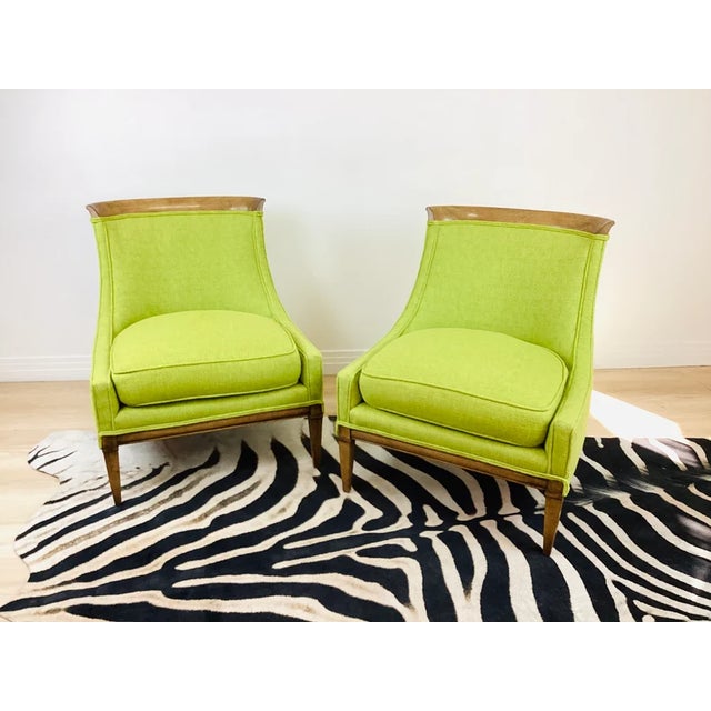 Vintage 1960s Mid-Century Modern Pair of Drexel Slipper Chairs armless slipper style slightly curved backs loose seat...