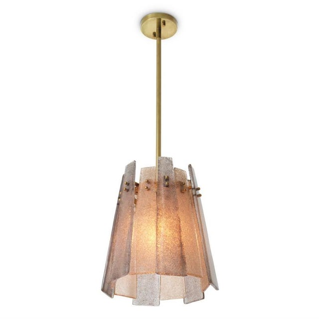 Not Yet Made - Made To Order Pendant Light Vintage Brass Handmade Grey Smoke Glass For Sale - Image 5 of 8