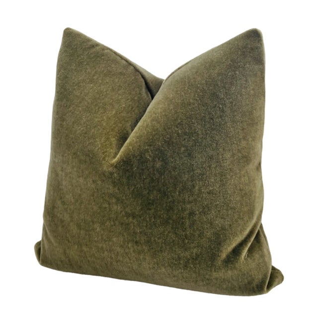 Contemporary Plush 24" Olive Green Down Filled Mohair Pillow For Sale - Image 3 of 3
