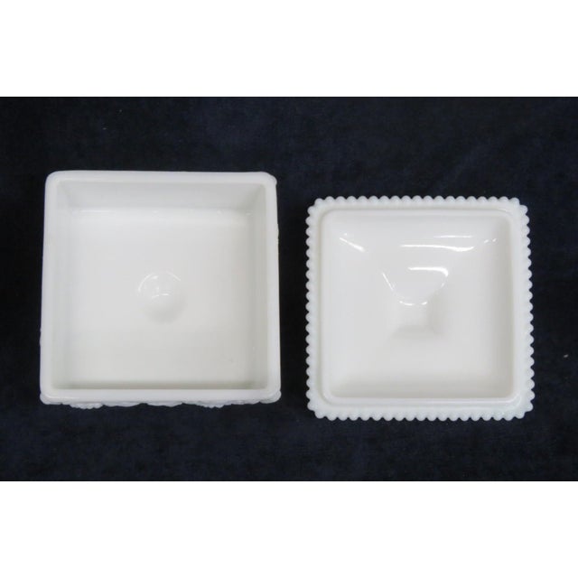White Early 20th Century Westmoreland White Milk Glass Beaded Grape Footed Candy Dish With Lid For Sale - Image 8 of 14