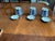Ceramic Blue & White Petite Hexagonal Floral PlantersWith Marching Drip Trays Set of 3 For Sale - Image 7 of 9
