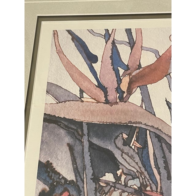 Etienne Velvety Blue Peach Watercolor Lithograph “Tropical Fusion” #23/350 Signed Framed For Sale - Image 4 of 12