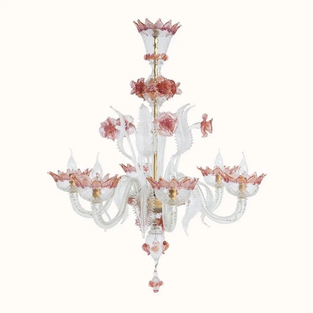 Pink Venetian 6-Light Chandelier in White and Pink Murano Glass, 1960s For Sale - Image 8 of 8