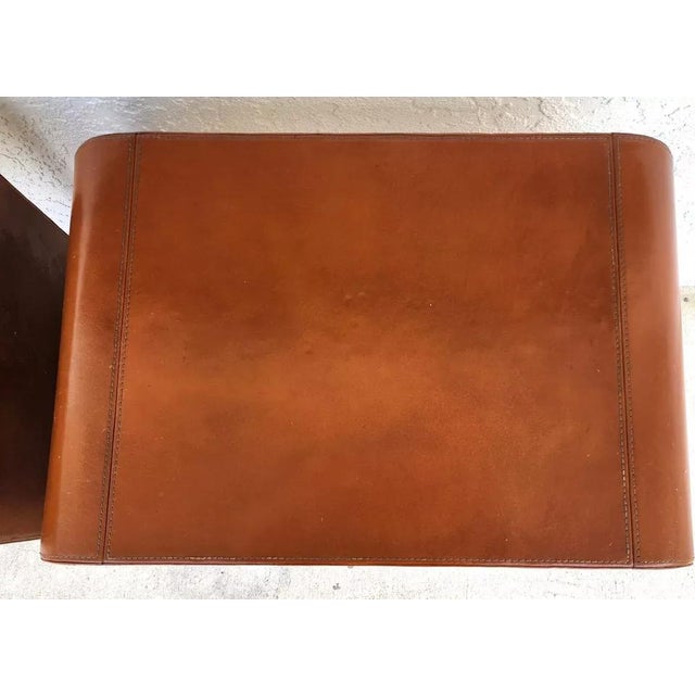 Animal Skin MCM Leather Side Tables Waterfall Pair For Sale - Image 7 of 11