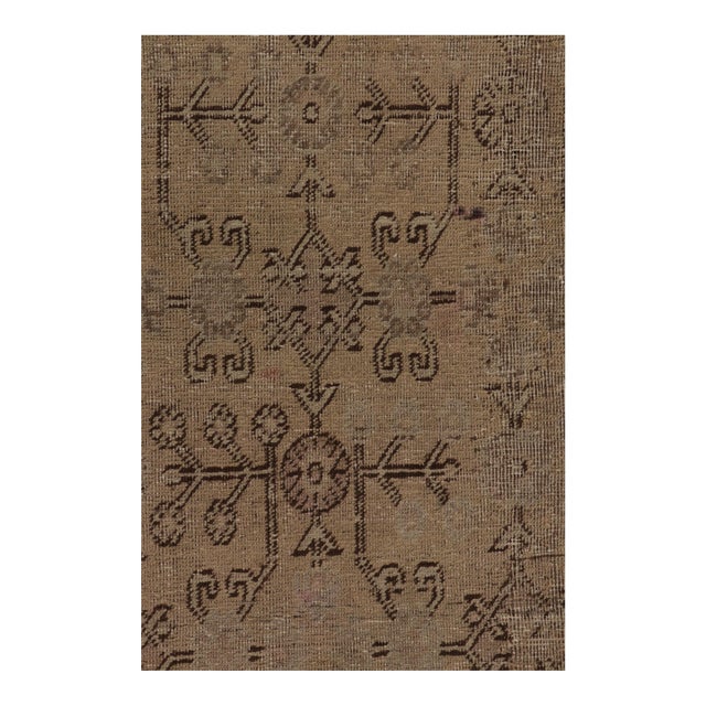 Antique Distressed Khotan Runner With Geometric Motifs in Brown - Rug & Kilim For Sale