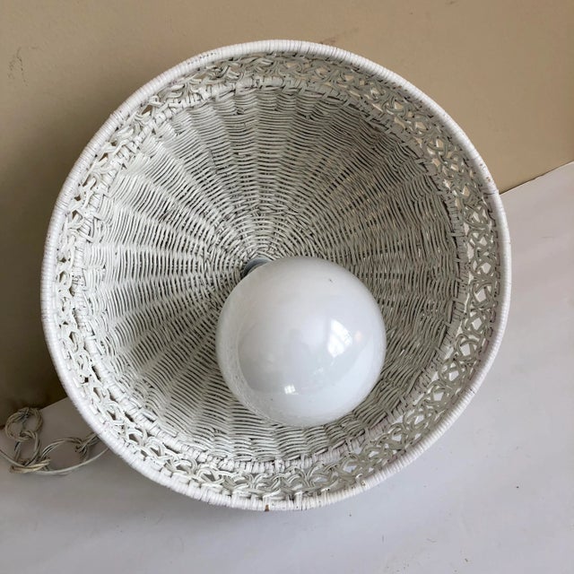 Mid 20th Century Mid Century White Wicker Hanging Swag Light For Sale - Image 5 of 7