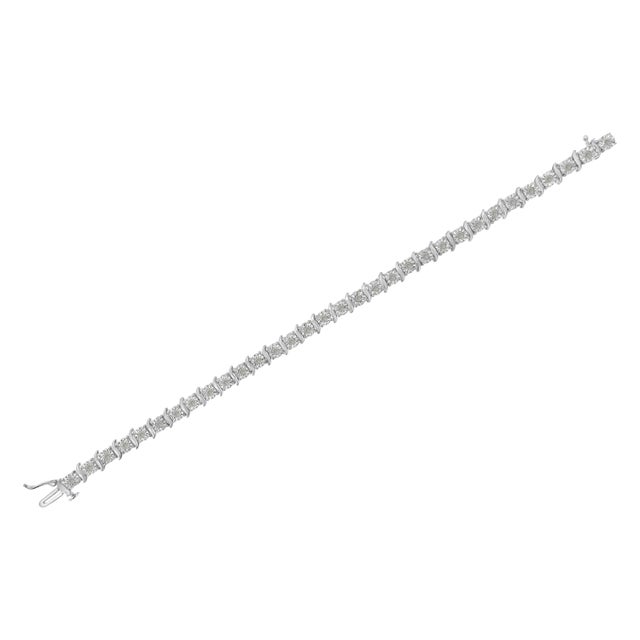Early 21st Century .925 Sterling Silver 1.0 Cttw Diamond S-Curve Link Miracle-Set Tennis Bracelet (I-J Color, I3 Clarity) -7" For Sale - Image 5 of 7
