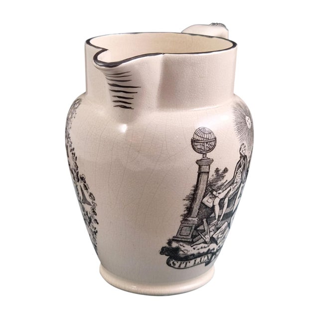 English George III Masonic Black Transfer Creamware Jug, 1810s For Sale - Image 6 of 10