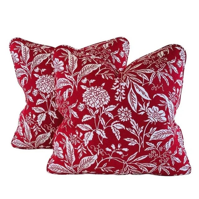 Modern Premier Prints MM Designs Red & White Block Print Botanical Fabric Sample For Sale - Image 3 of 4