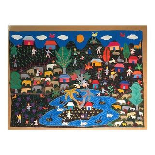 Vintage Arpillera Textile Depicting Country Life, Colombian or Ecuadoran For Sale