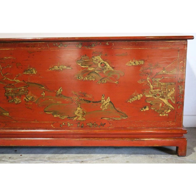 1920s Vintage Red Lacquered Trunk For Sale - Image 11 of 12