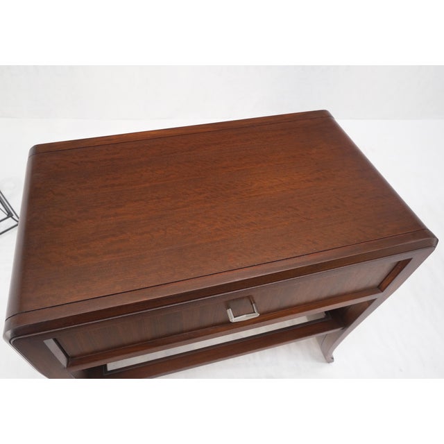 Pair Century Walnut Waterfall Brand New Old Stock Two Tier End Side Tables Stand For Sale - Image 14 of 17