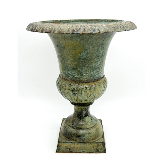 20th Century French Style Green Verdigris Cast Iron Urns With Patina - A Pair For Sale In Houston - Image 6 of 9