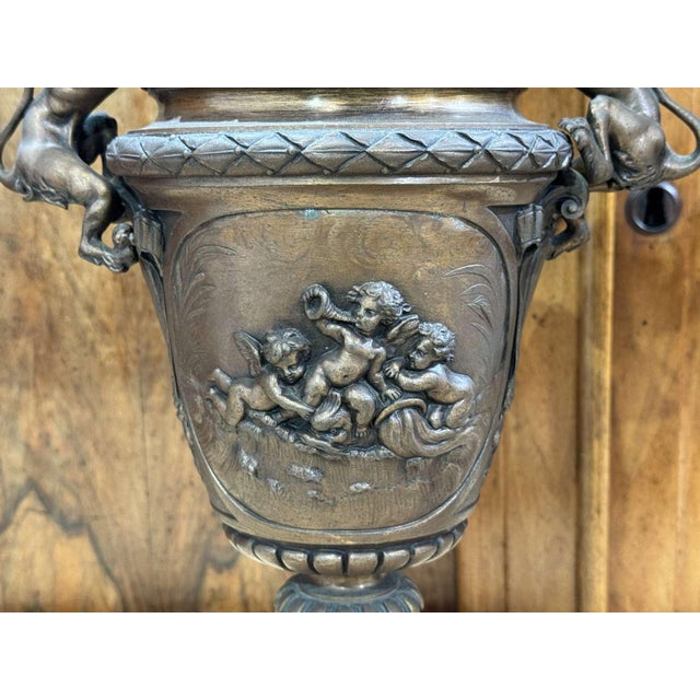 Napoleon III Covered Vases in Spelter with Marble Bases, Set of 2 For Sale - Image 11 of 13