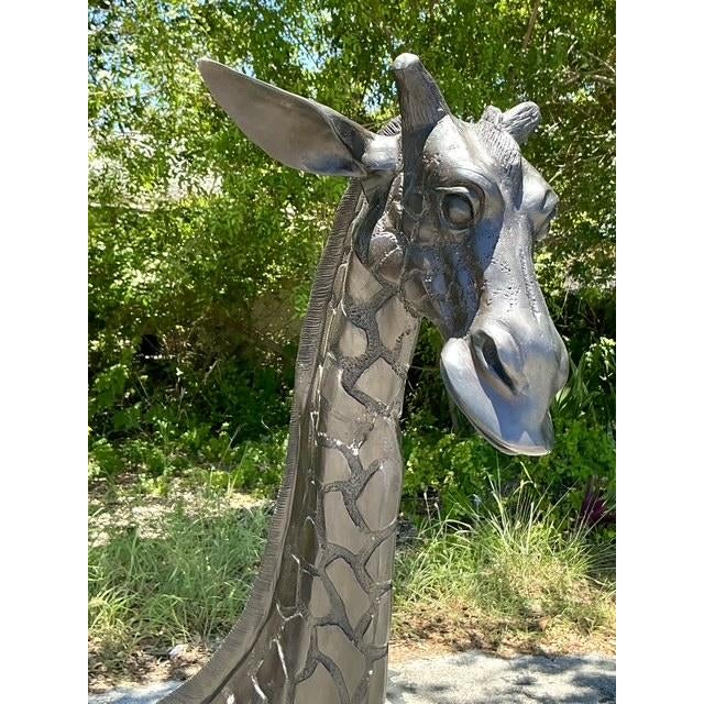 Bronze Vintage Boho Monumental Patinated Bronze Giraffe Sculpture For Sale - Image 8 of 11
