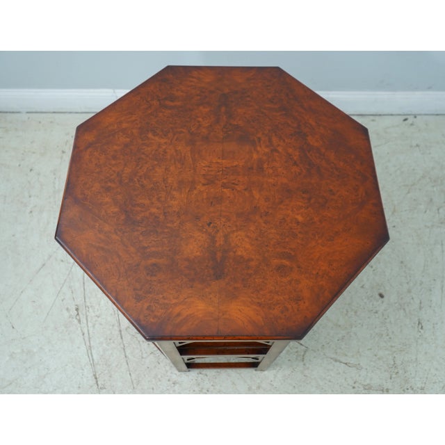 Traditional Aesthetic Design Burl Walnut Octagonal Lamp Table For Sale - Image 3 of 12