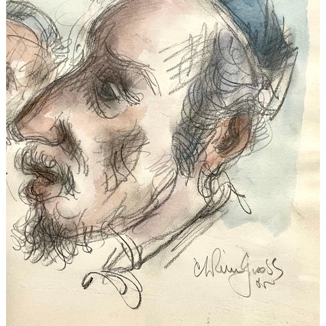 American Chaim Gross, Chaim Gross Mid Century Mod Judaica Jewish Watercolor Painting Rabbis WPA Artist For Sale - Image 3 of 7