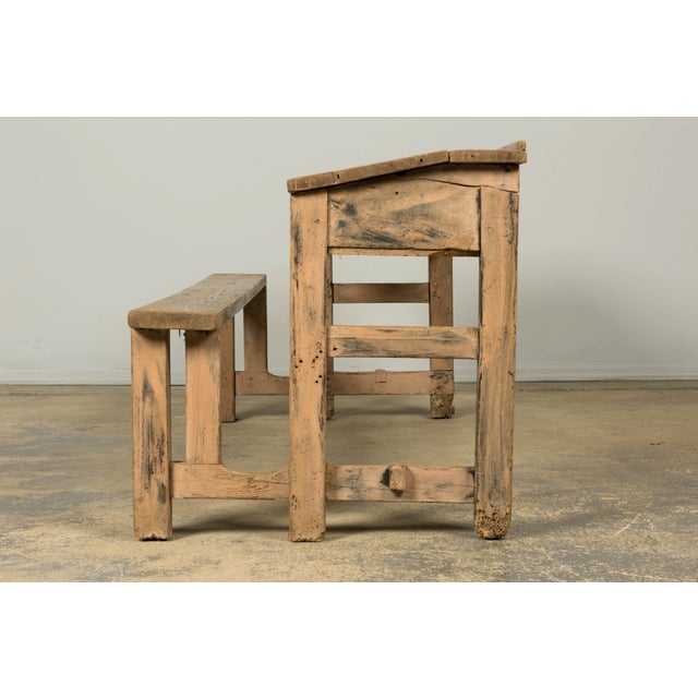 Late 19th Century French Painted School Desk With Integrated Bench For Sale - Image 11 of 18