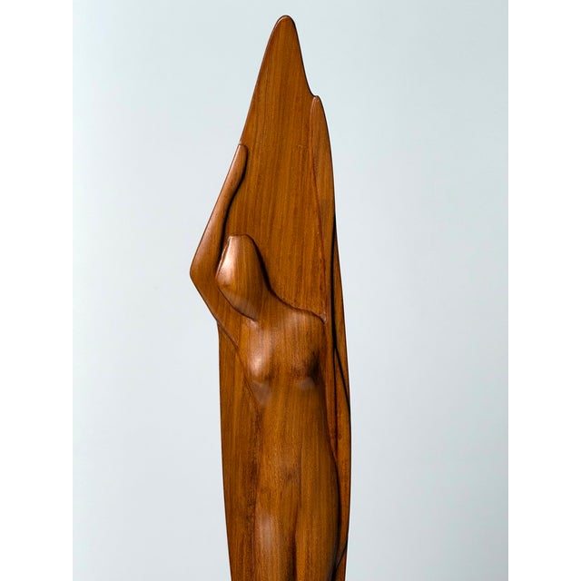 Large Mid-Century Hand-Carved Sculpture of a Woman with Boat and Paddle, 1960s, Teak For Sale - Image 6 of 18