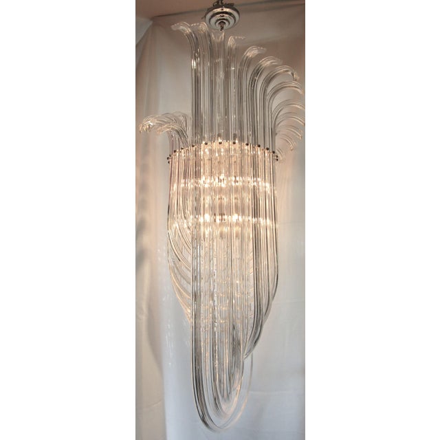 1970s Large 50 Inch Tall Mid-Century Modern Lucite and Chrome Waterfall U-Shaped Chandelier For Sale - Image 10 of 15